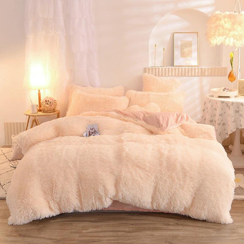 Luxury Thick Fleece Duvet Cover Queen King Winter Warm Bed Quilt Cover Pillowcase Fluffy Plush Shaggy Bedclothes Bedding Set Winter Body Keep Warm by GJG Denim