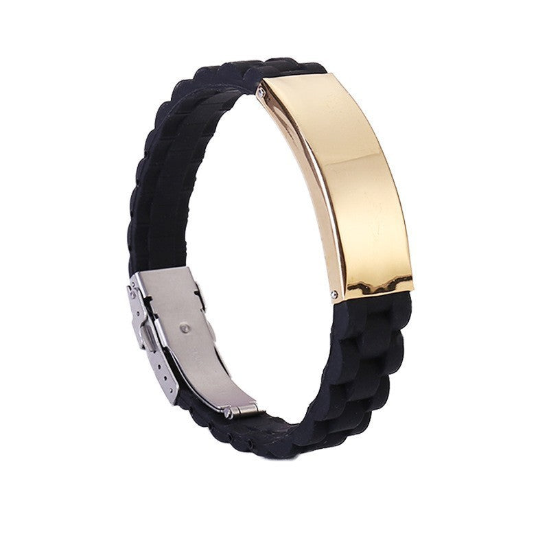 Men's Silicone Simple Laser Sculpture Stainless Steel Bracelet