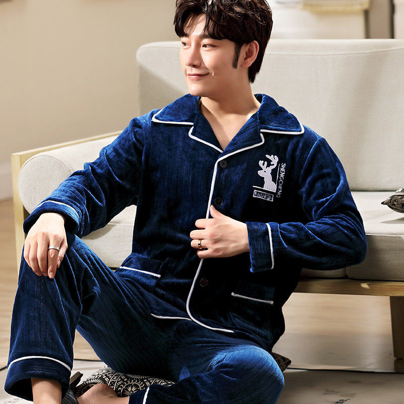 Men's Long-sleeved Flannel Warm Pajamas