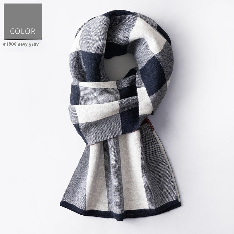 Men's Wool Winter Plaid Double-sided Scarf