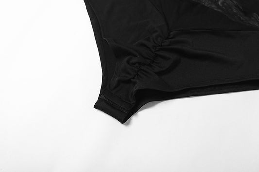 Women's Sheer Mesh Contrast hand  Bodysuit