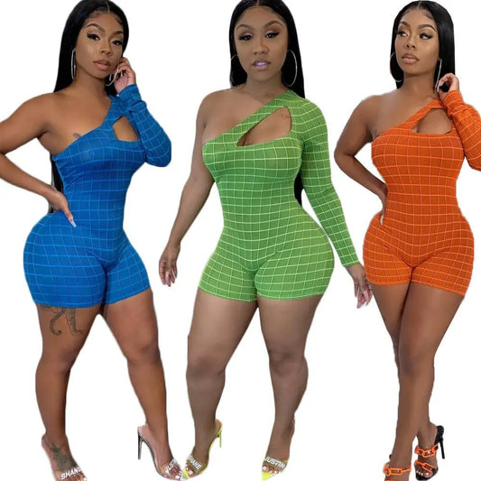 Plaid cutout romper by GJG Denim