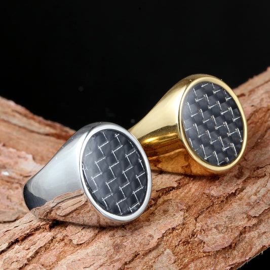 Popular Retro Carbon Fiber Titanium Steel Ring For Men