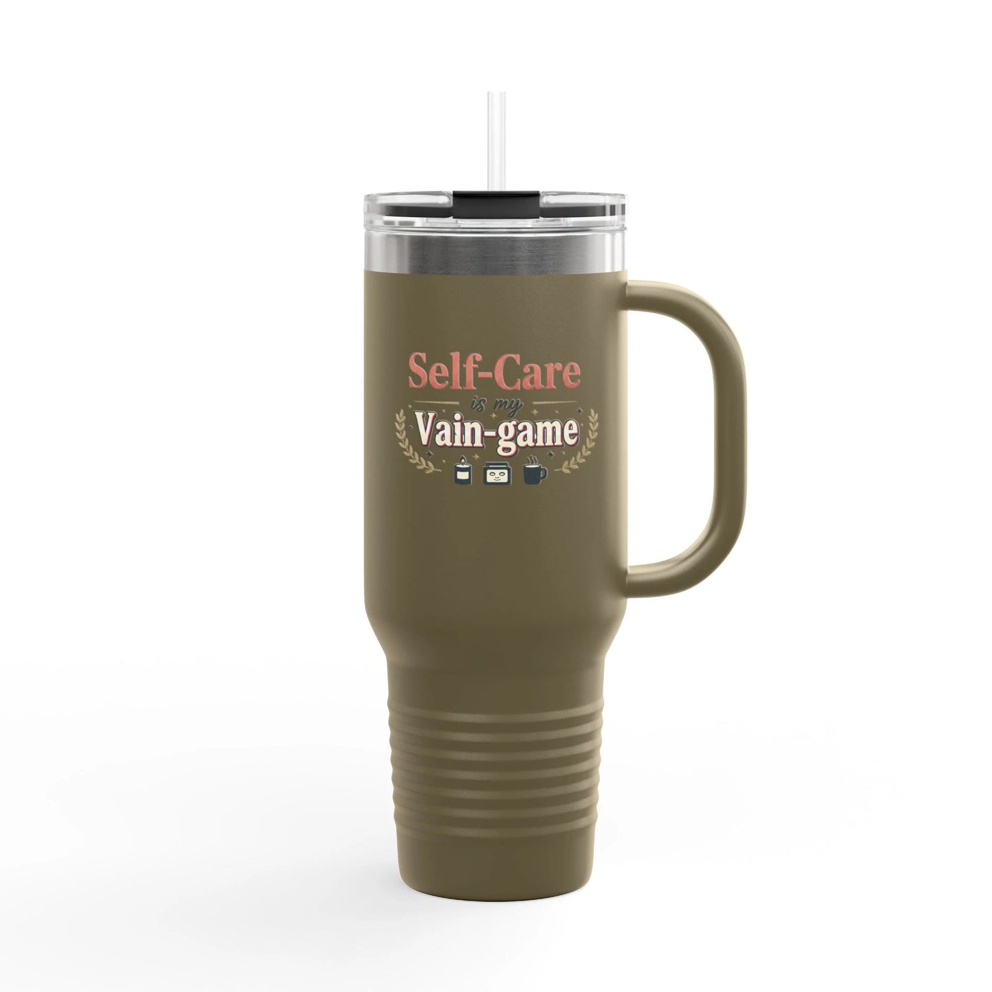 40oz Insulated Travel Mug - "Self-Care is my Vain-Game" Comfort Coffee Tumbler by Printify