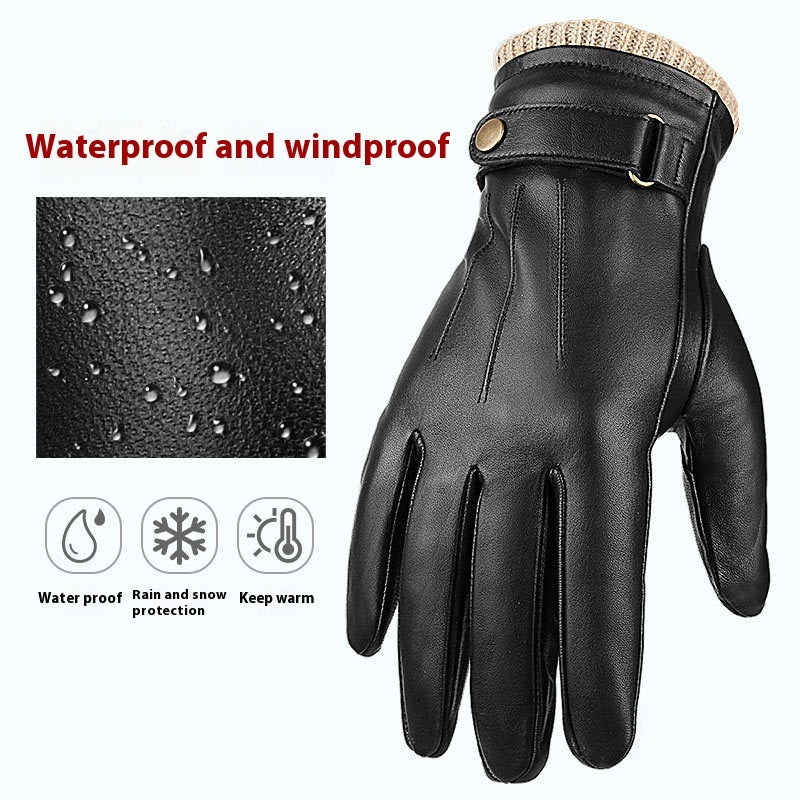Men's Fleece-lined Windproof Sheepskin Warm Gloves