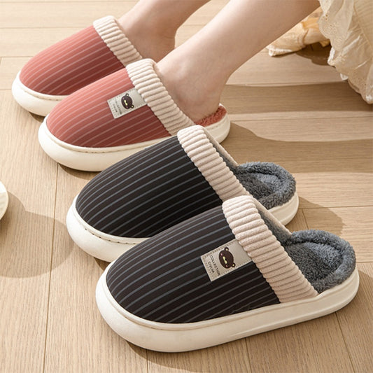 Men's Solid Striped Plush Fleece Slippers