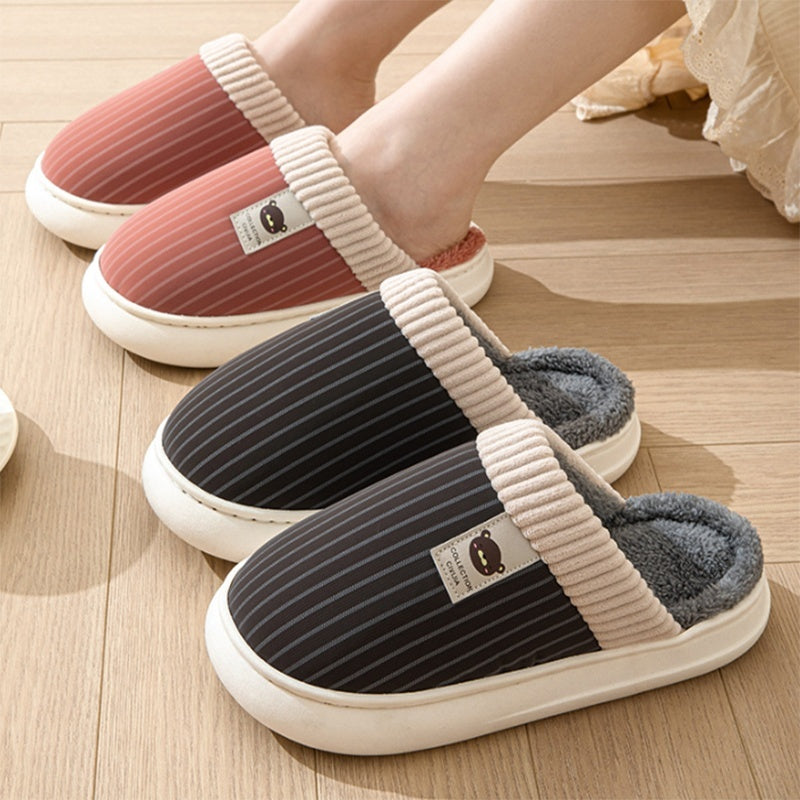 Men's Solid Striped Plush Fleece Slippers