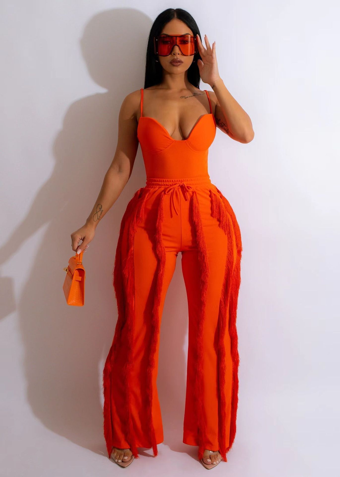 Solid Color Tassel Two-piece Suit