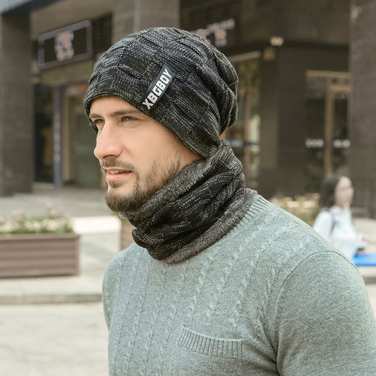 Men's Knitted Beanie and Neck Warmer Set