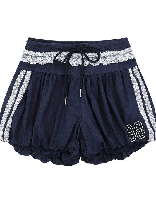 Lace Trim Shorts with Drawstring