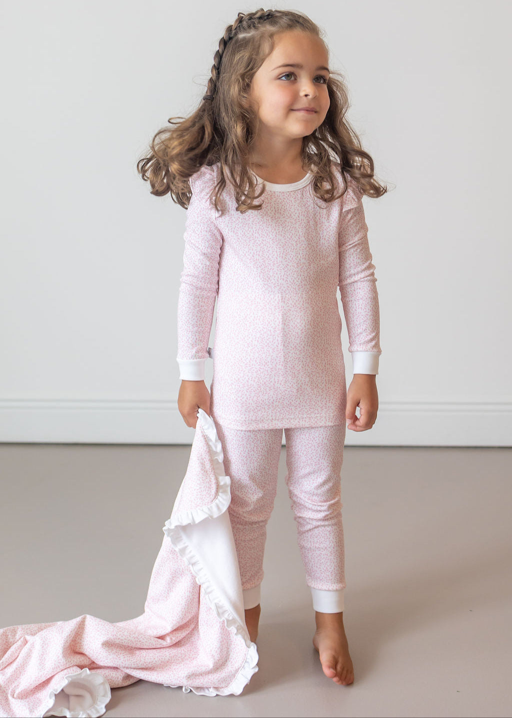 Pink Leaves Pima Long Pajama Set