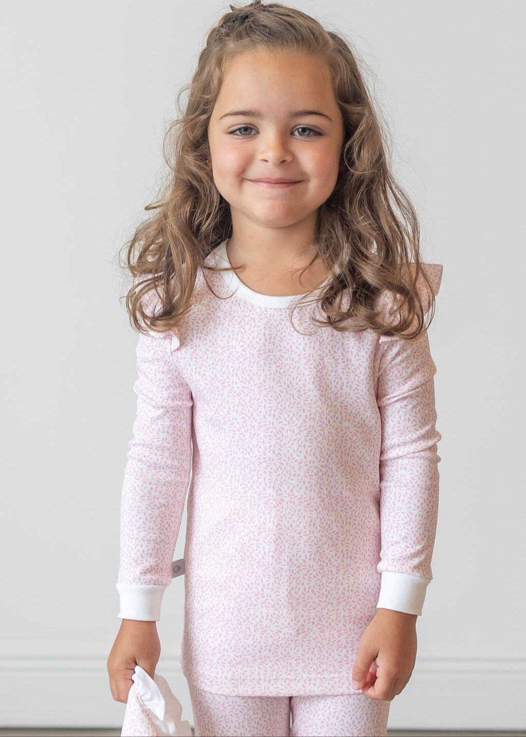 Pink Leaves Pima Long Pajama Set