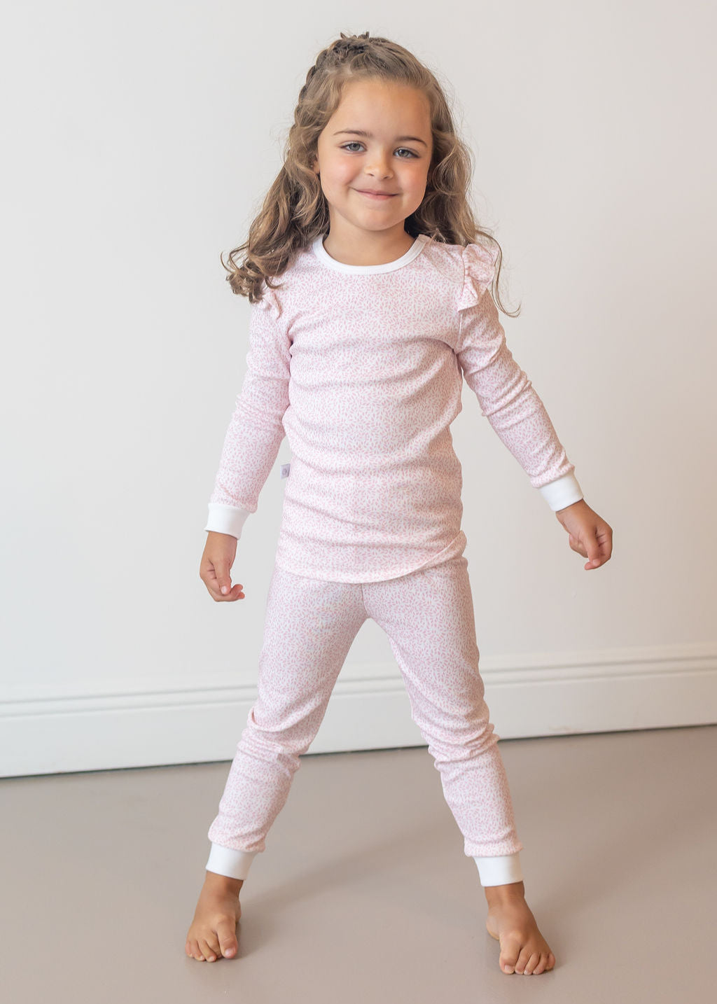 Pink Leaves Pima Long Pajama Set