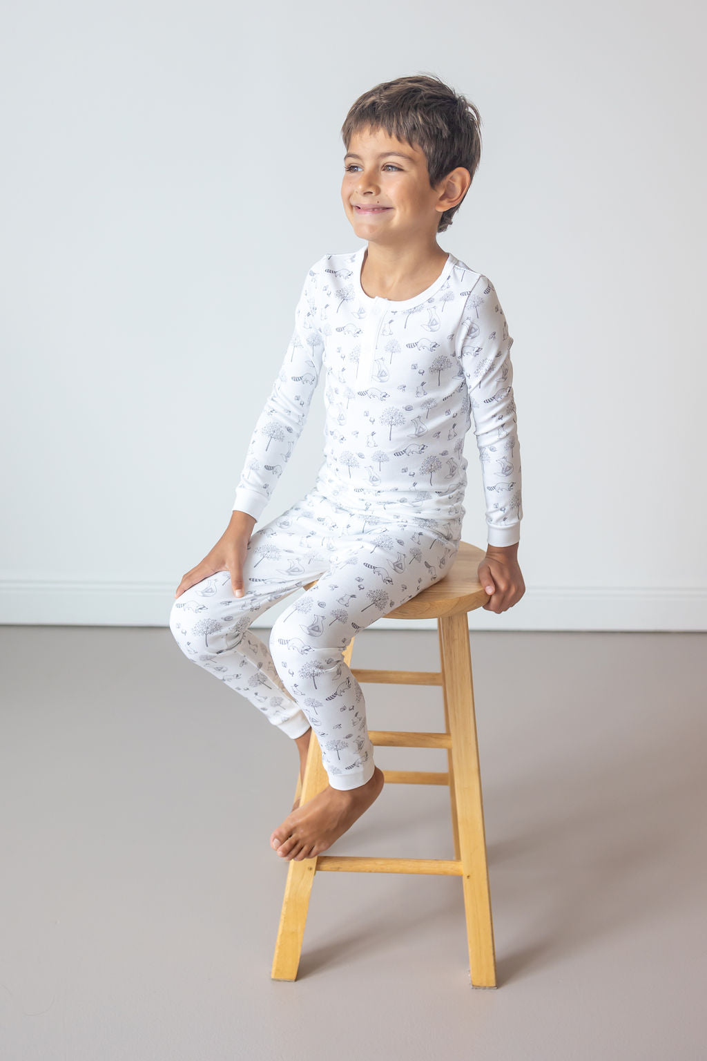 Gray Raccoon Pima Long Pajama Set