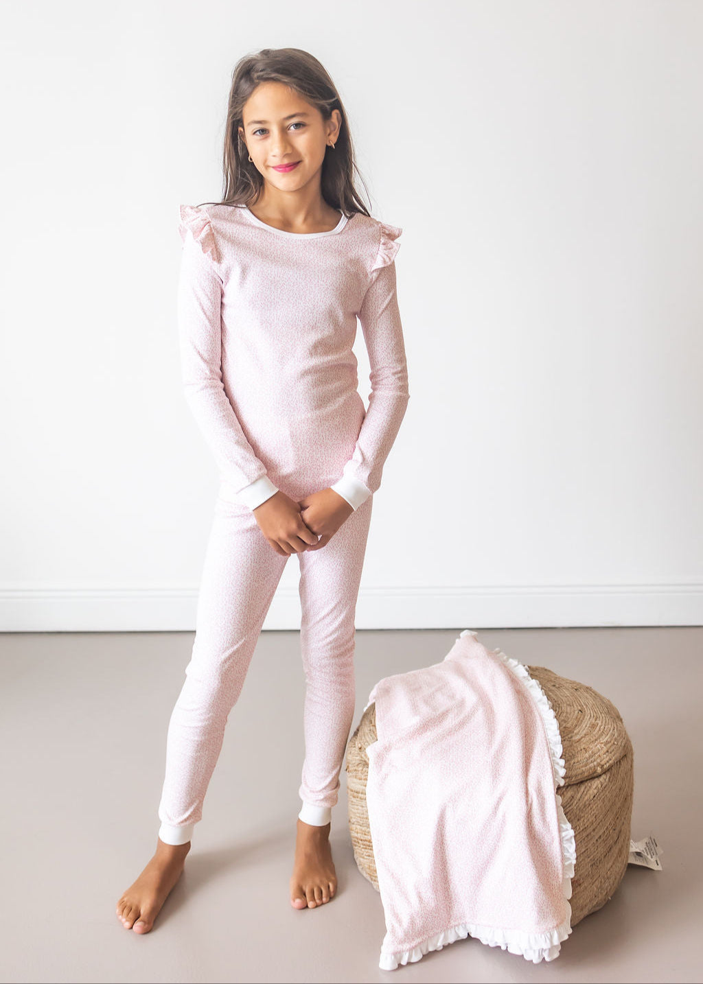 Pink Leaves Pima Long Pajama Set