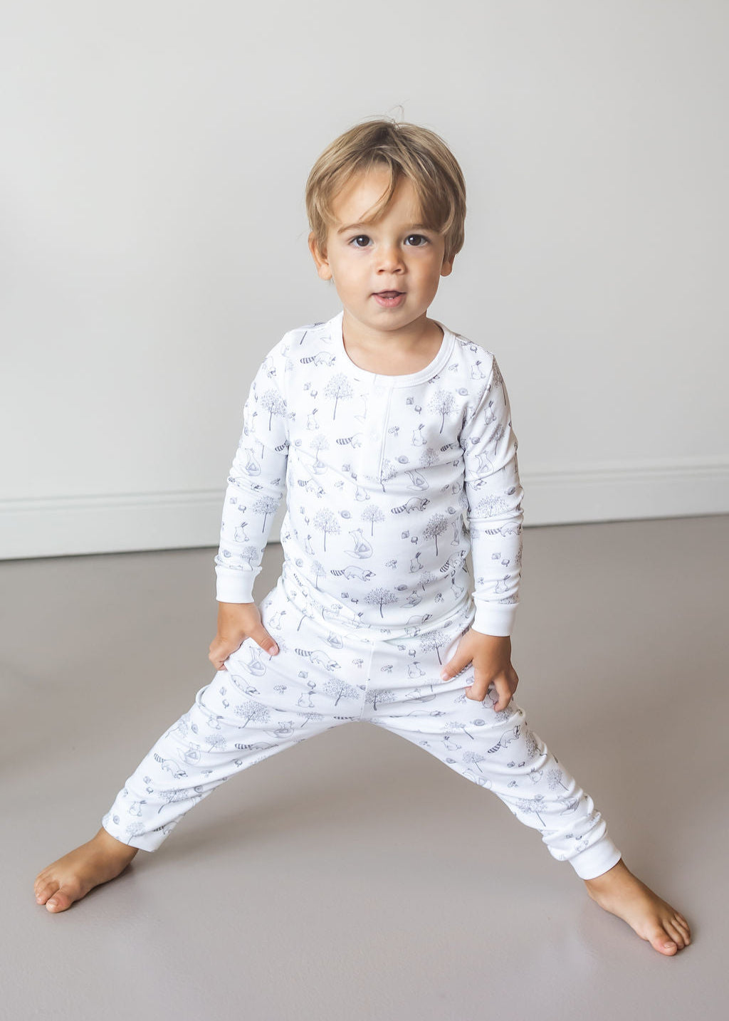 Gray Raccoon Pima Long Pajama Set