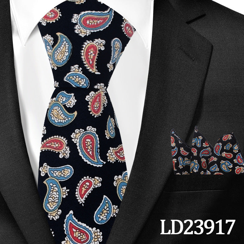 Men's Casual Cotton Floral Print 6cm Tie and Pocket Square