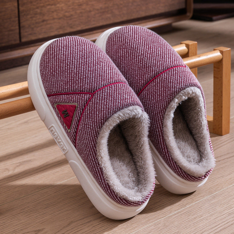 Men's Solid Striped Fleece Plush Slippers
