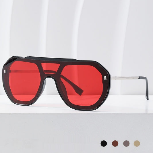 Large-frame Personalized Semi-metal One-piece Sunglasses For Men