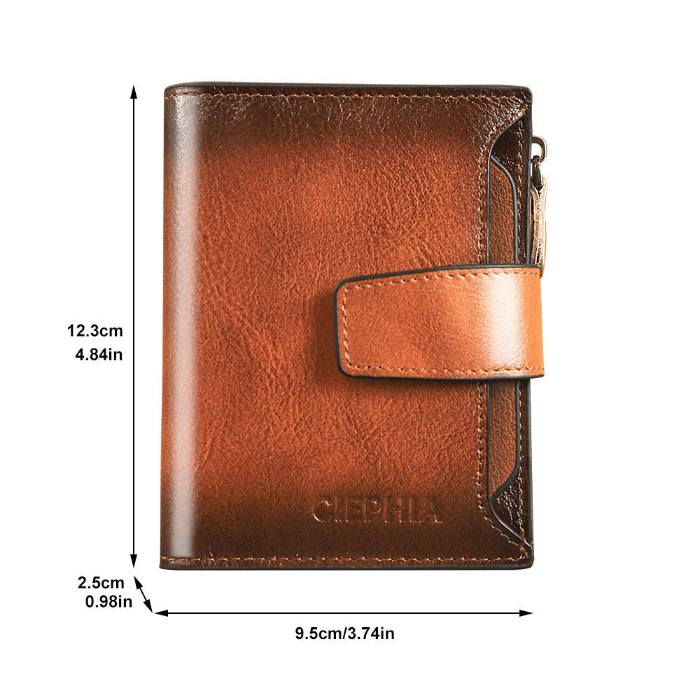 Men's Leather Wallet Multi-function Anti-theft Zipper