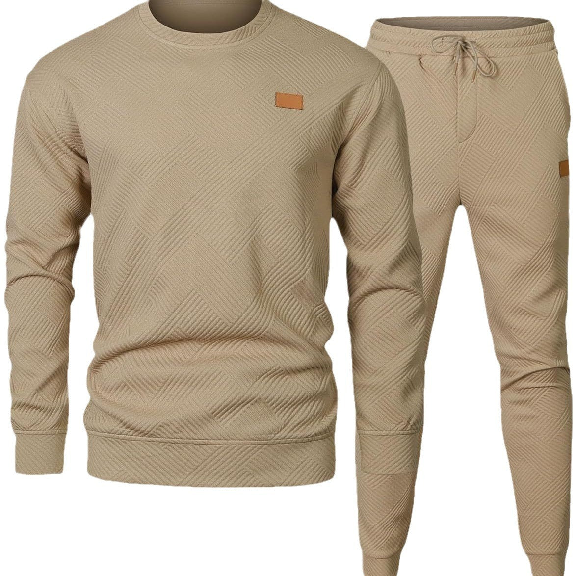 Men's Sports Casual Round Neck Jacquard Two-piece Knitted Sweater Set