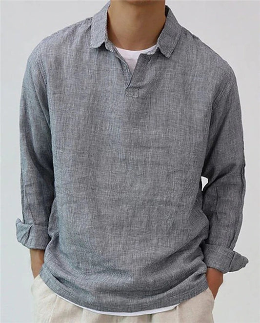 Men's Pullover Shirt Solid Color Long Sleeve Lapel Oversize Casual Top