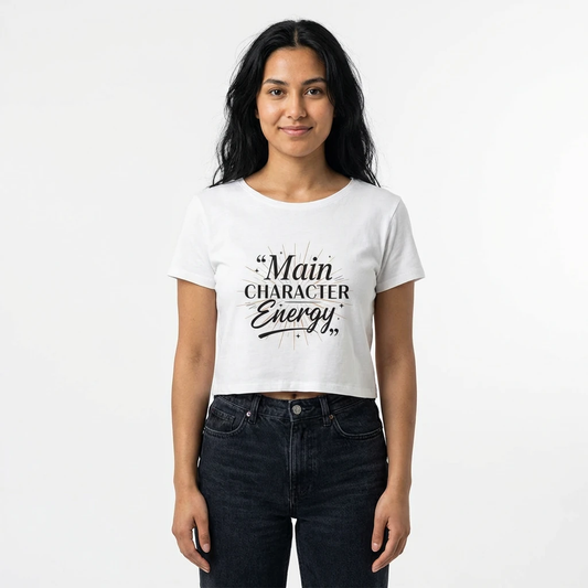 Main Character Energy Crop Tee — Women’s Cropped Graphic Tee by Printify