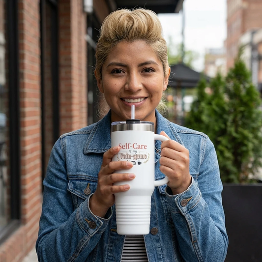 40oz Insulated Travel Mug - "Self-Care is my Vain-Game" Comfort Coffee Tumbler by Printify