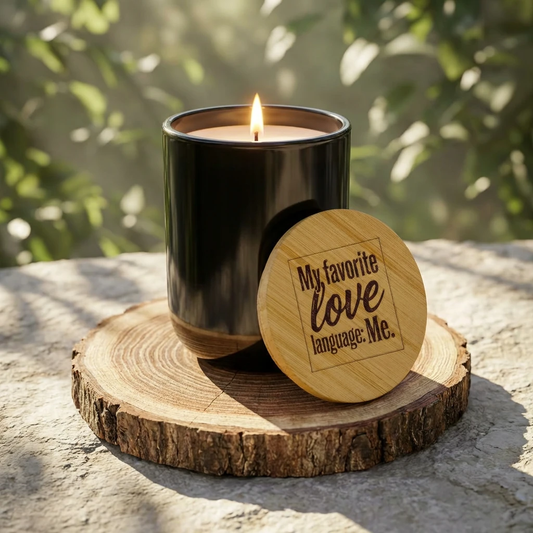 Engraved Soy Candle - "My Favorite Love Language: Me" (14oz) by Printify