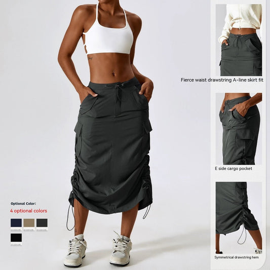 European And American Retro Suit Skirt Waist Sports Casual Skirt Mid-length All-matching Work Clothes Pocket Skirt by GJG Denim