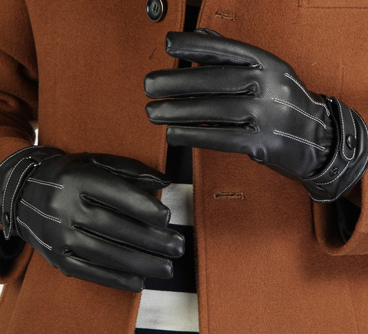 Winter PU Leather Full Touch Screen Gloves For Men