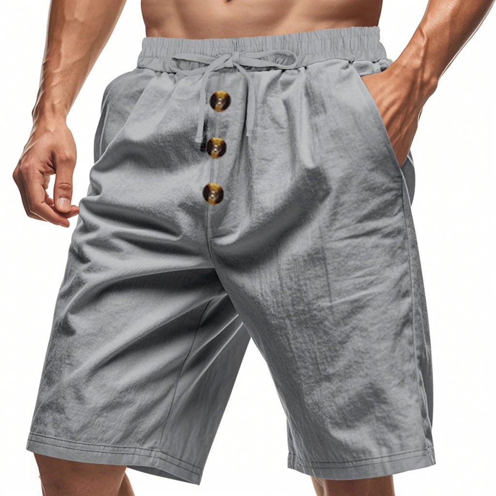 Linen Beach Casual Loose Straight Shorts For Men by GJG Denim