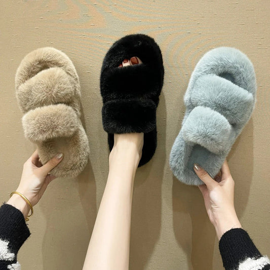 Fuzzy Slippers Women House Shoes Fluffy Bedroom Slippers by GJG Denim