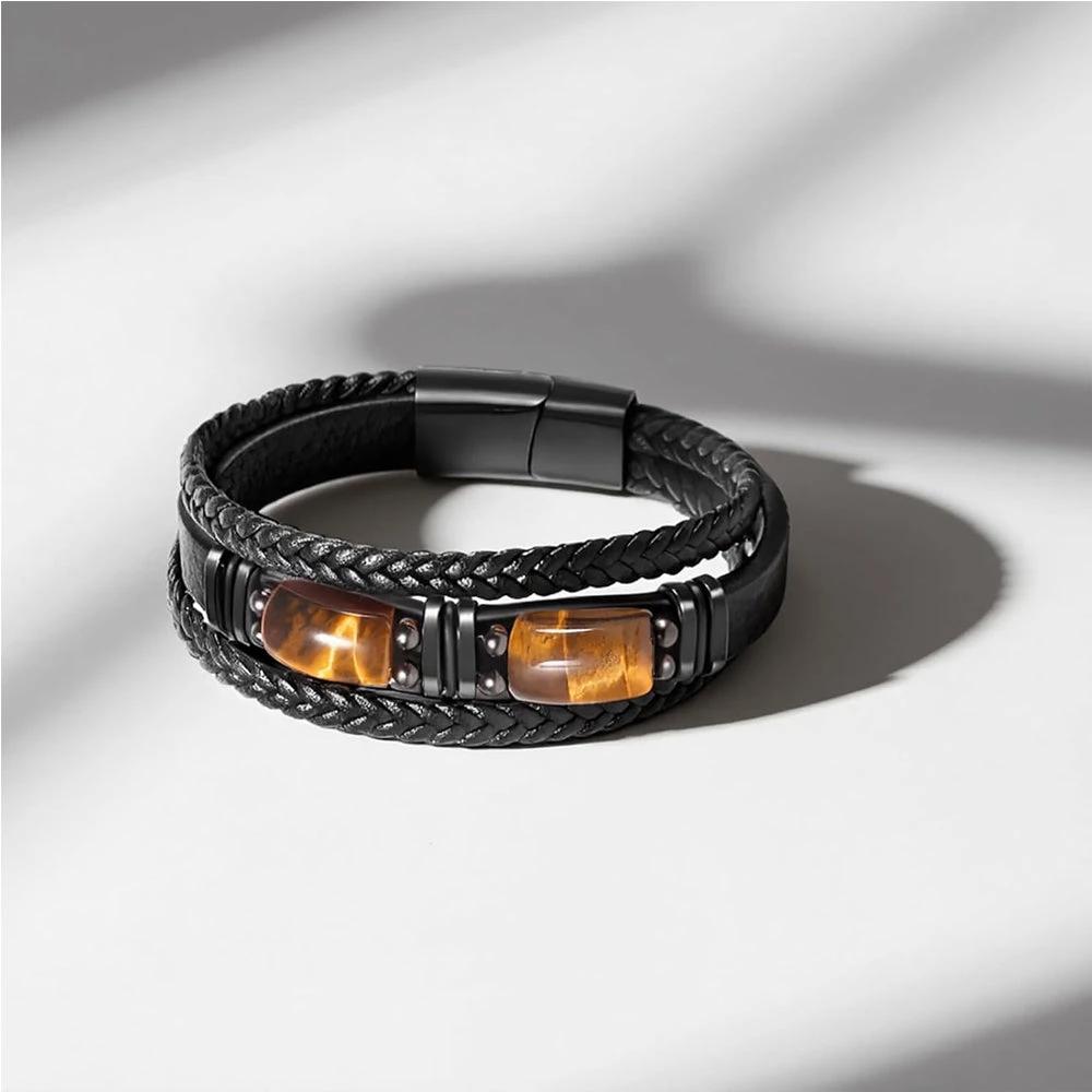 Natural Tiger Eye Stone Bracelet For Men by GJG Denim