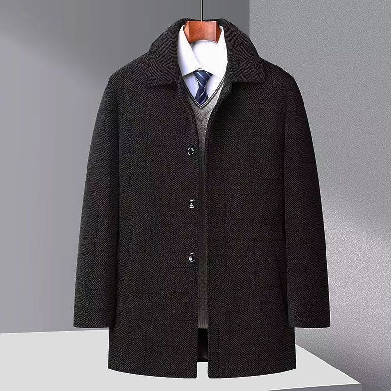 Men's Trench Coat Chenille Fleece-lined Woolen Coat