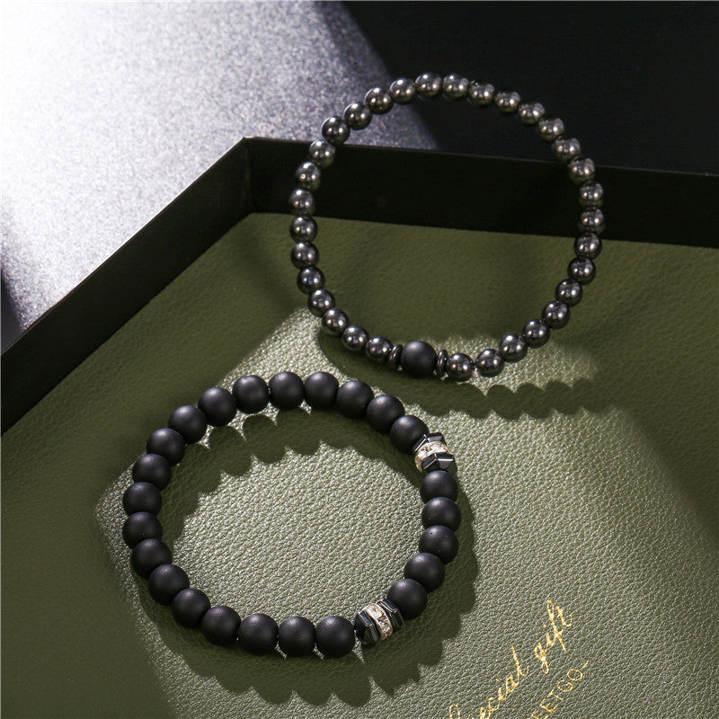 Men's 8mm Black Frosted Copper Bead Spot Drill Spacer Elastic Set Bracelet