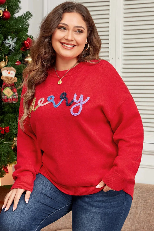 Plus Size MERRY Round Neck Long Sleeve Sweater by Lady Ros