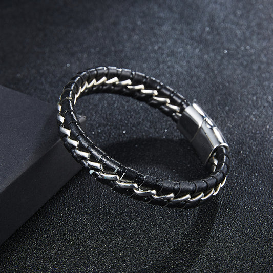 Woven Faux Leather Bracelet For Men