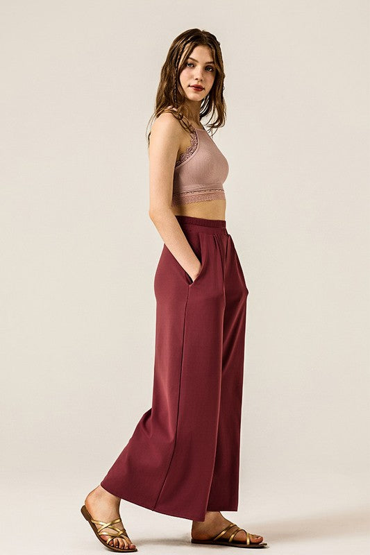 Stretch Yoga Knit Wide Leg Palazzo Pants