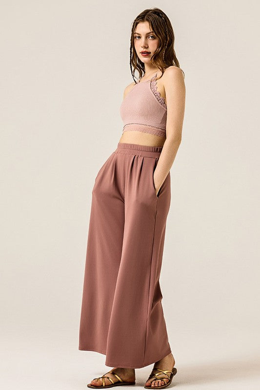Stretch Yoga Knit Wide Leg Palazzo Pants