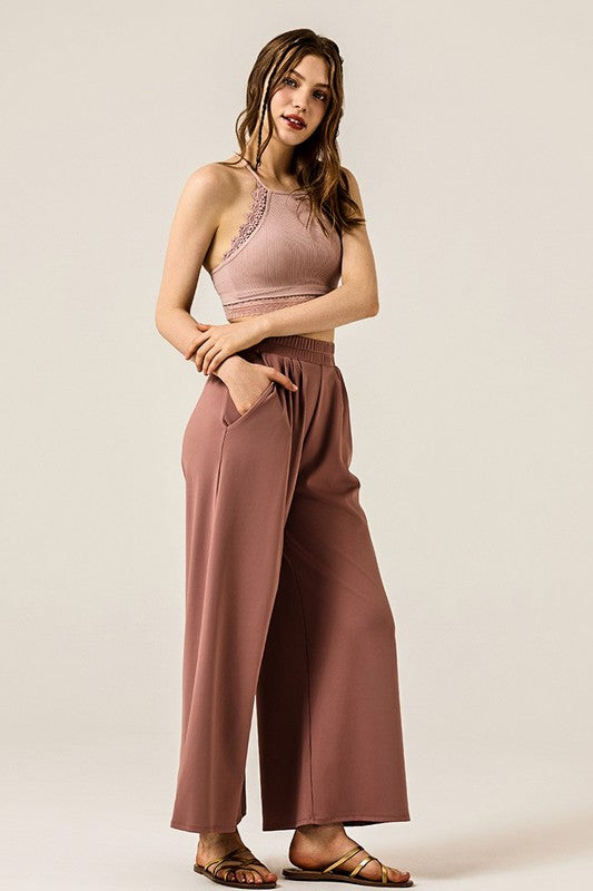 Stretch Yoga Knit Wide Leg Palazzo Pants