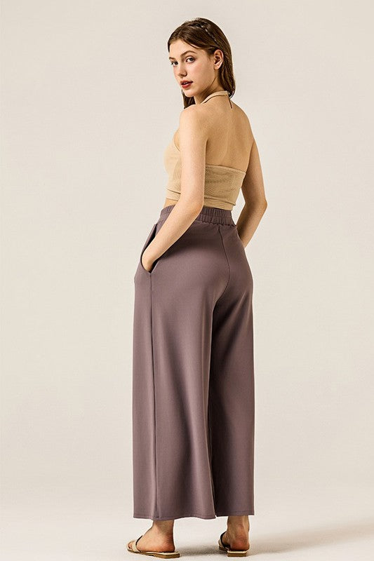 Stretch Yoga Knit Wide Leg Palazzo Pants