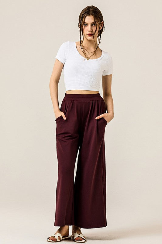 Stretch Yoga Knit Wide Leg Palazzo Pants