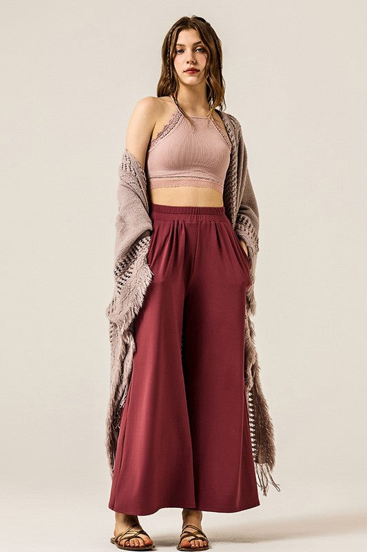 Stretch Yoga Knit Wide Leg Palazzo Pants