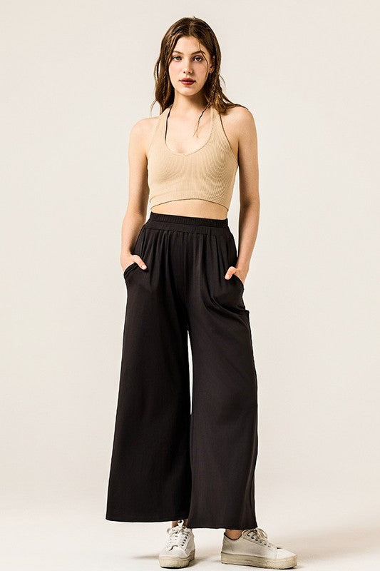 Stretch Yoga Knit Wide Leg Palazzo Pants