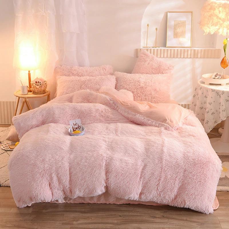 Luxury Thick Fleece Duvet Cover Queen King Winter Warm Bed Quilt Cover Pillowcase Fluffy Plush Shaggy Bedclothes Bedding Set Winter Body Keep Warm by GJG Denim