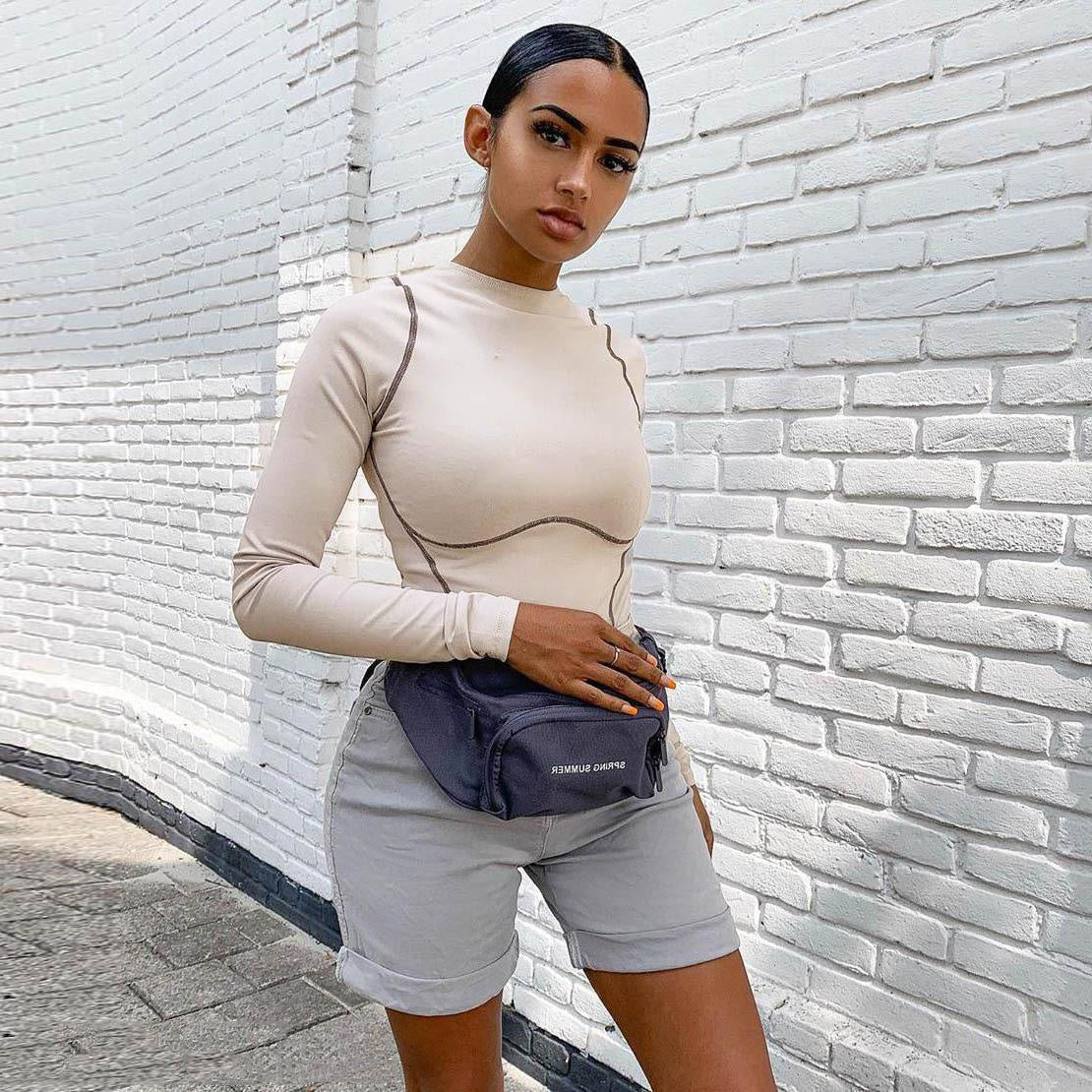 Long sleeve exposed seams bodysuit