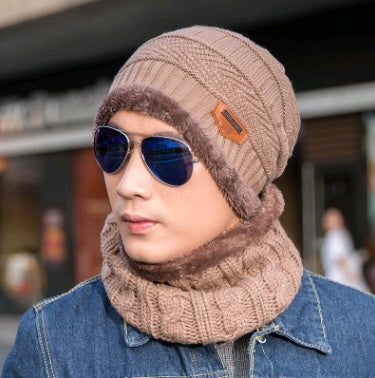 Men's Knitted Beanie and Neck Warmer Set