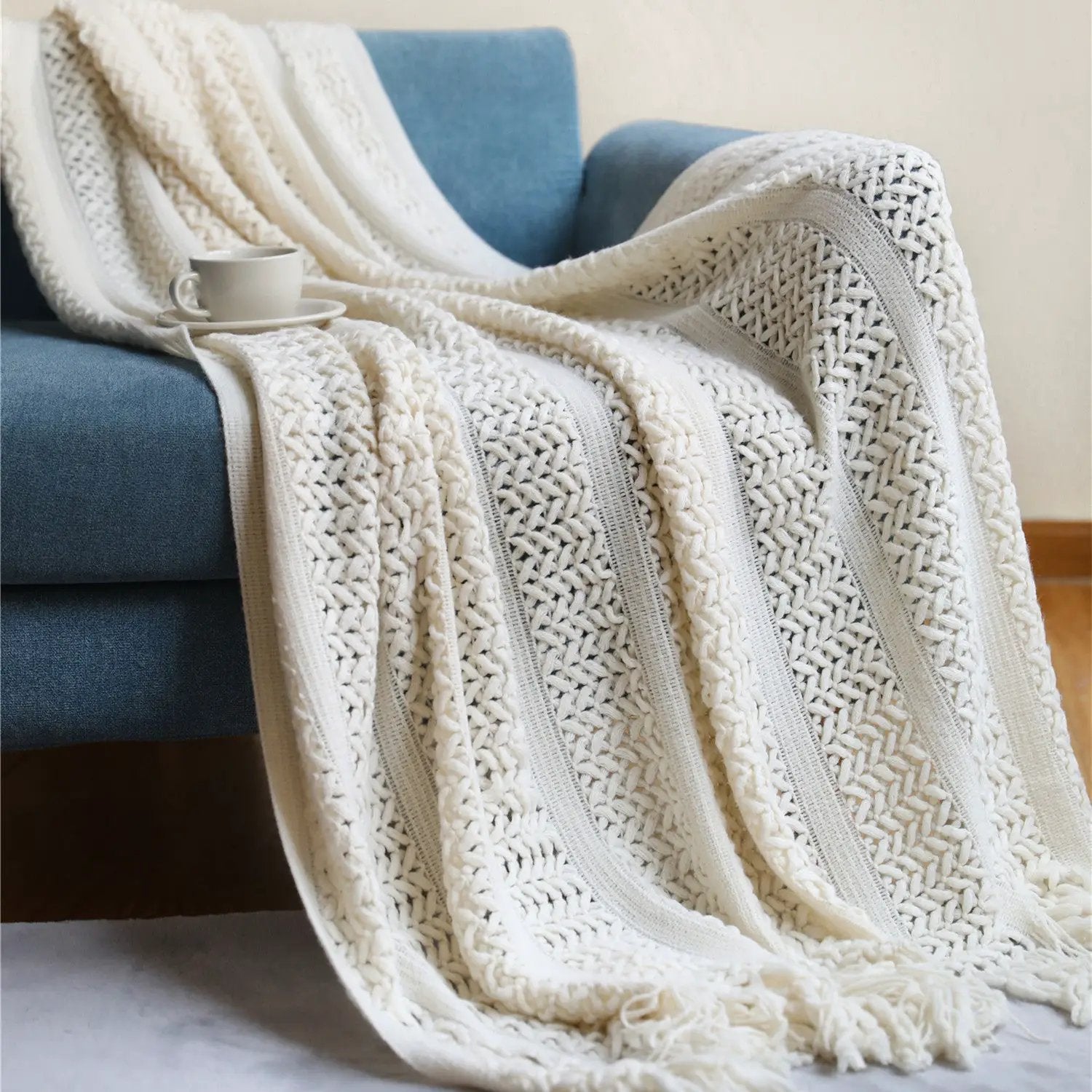 Knitted Sofa Throw Blanket by GJG Denim