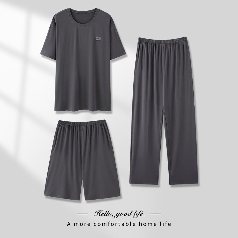 Men's Thin Short-sleeved Three-piece Pajamas set